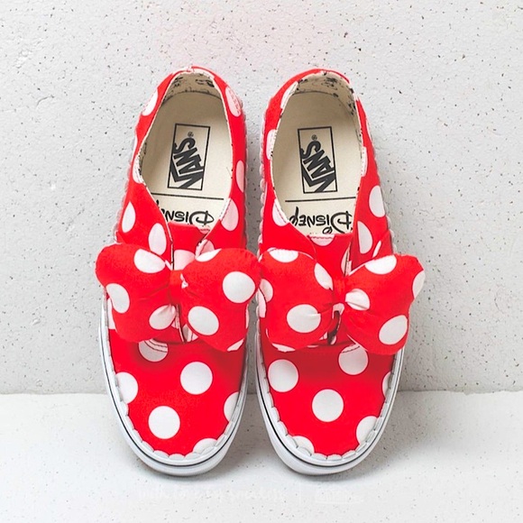 RARE Vans x Disney Minnie Mouse Authentic Gore Bow Sneakers in Red White - Picture 4 of 10